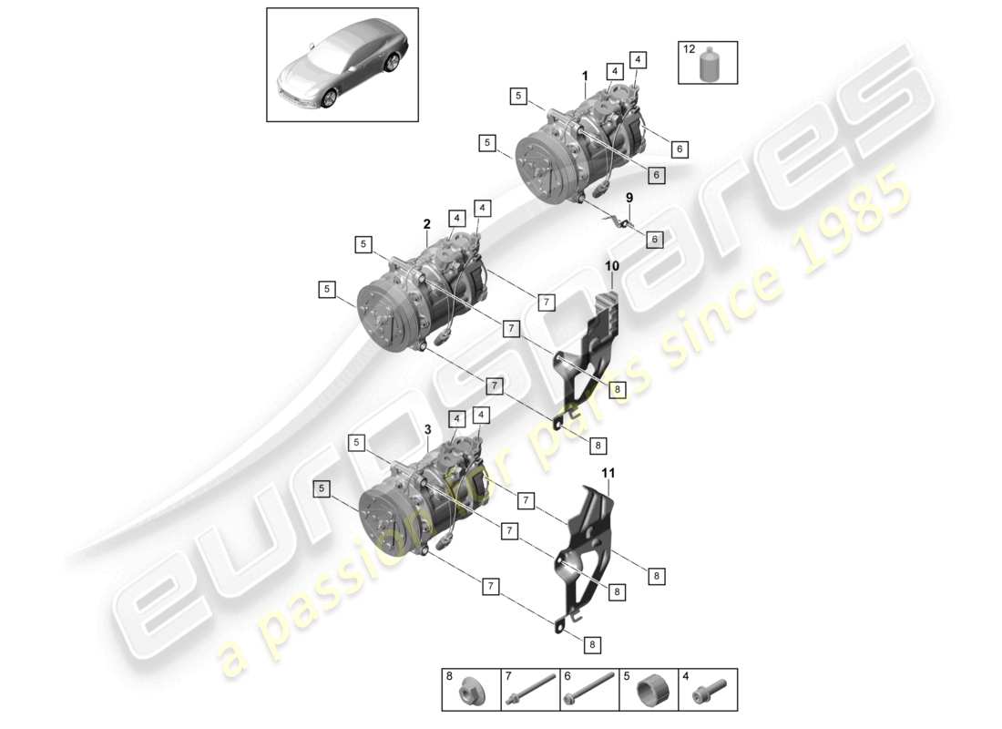 porsche 2021 (panamera 971-1) compressore aria condizionata r1234yf diagramma delle parti