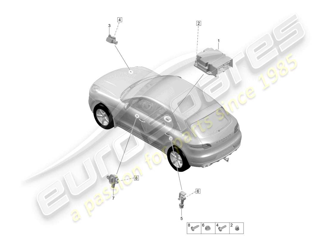 porsche 2026 (macan) unità di controllo sensore di impatto per airbag schema delle parti dell'airbag