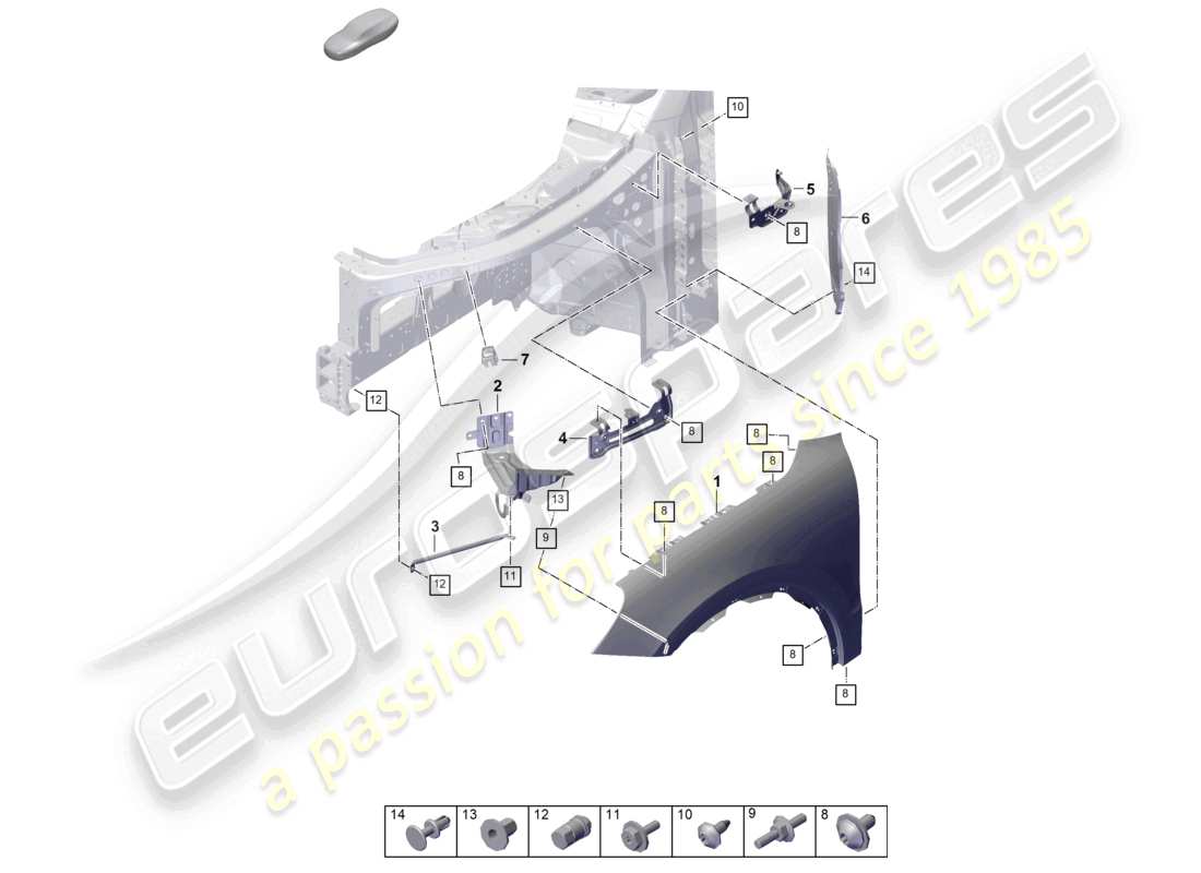 porsche 2026 (cayenne e3 pa) diagramma delle parti dell'ala