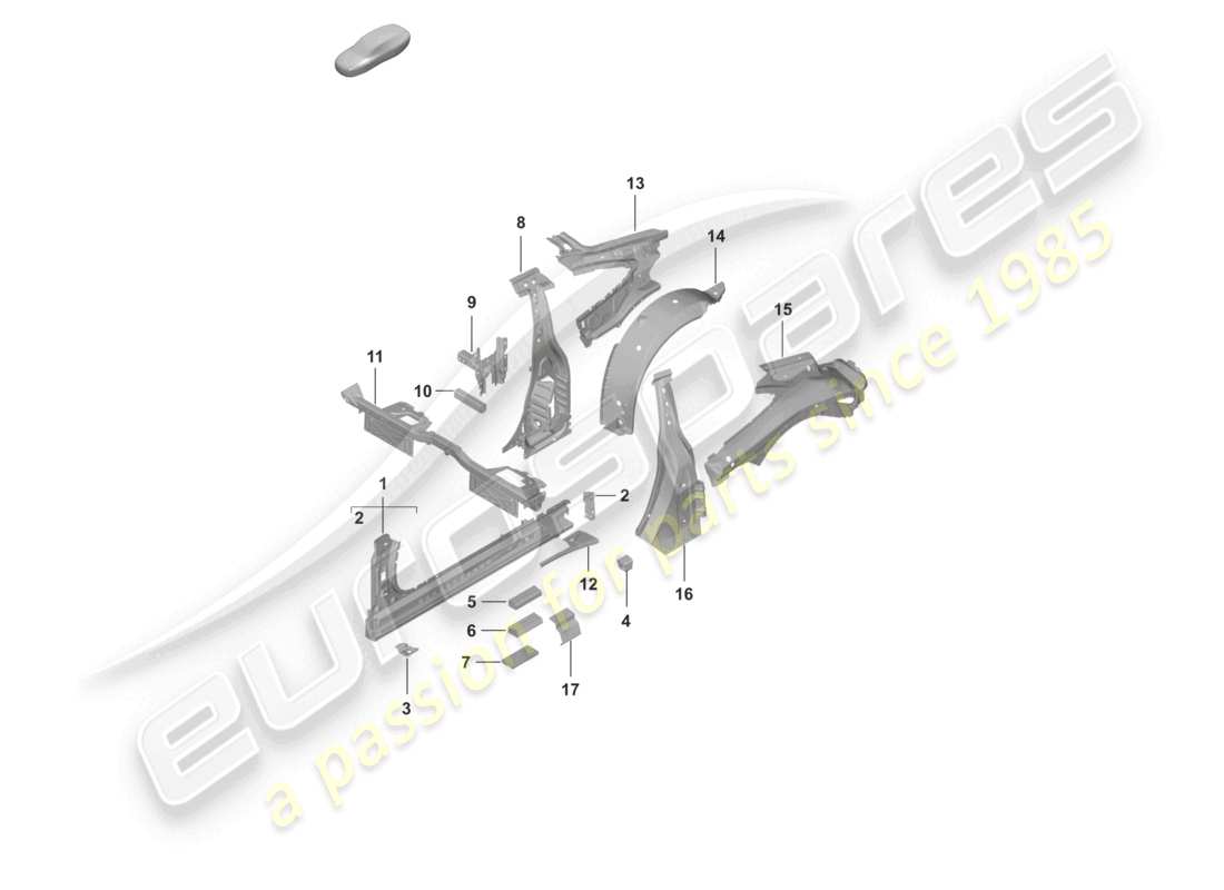 porsche 2023 (992-1) schema della parte laterale interna della soglia della coupé