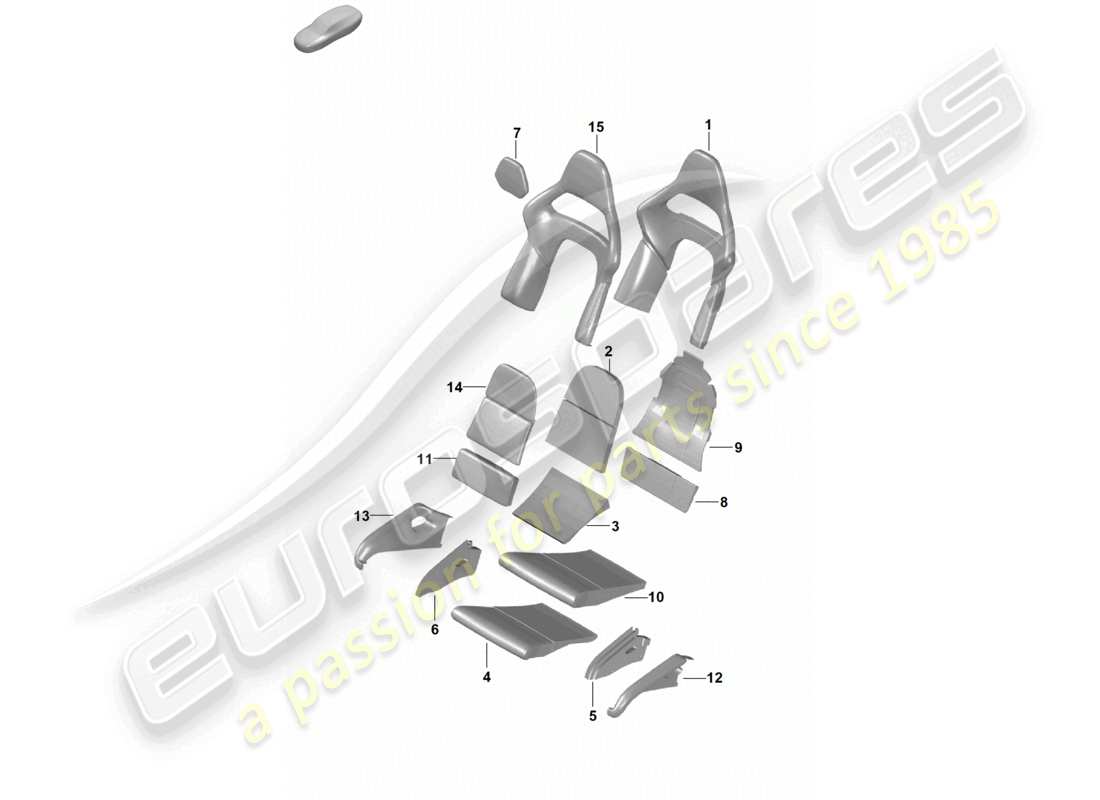 porsche 2024 (718 boxster spyder) parte in schiuma rivestimento del sedile pieghevole superficie del sedile e dello schienale sedile a secchiello diagramma delle parti