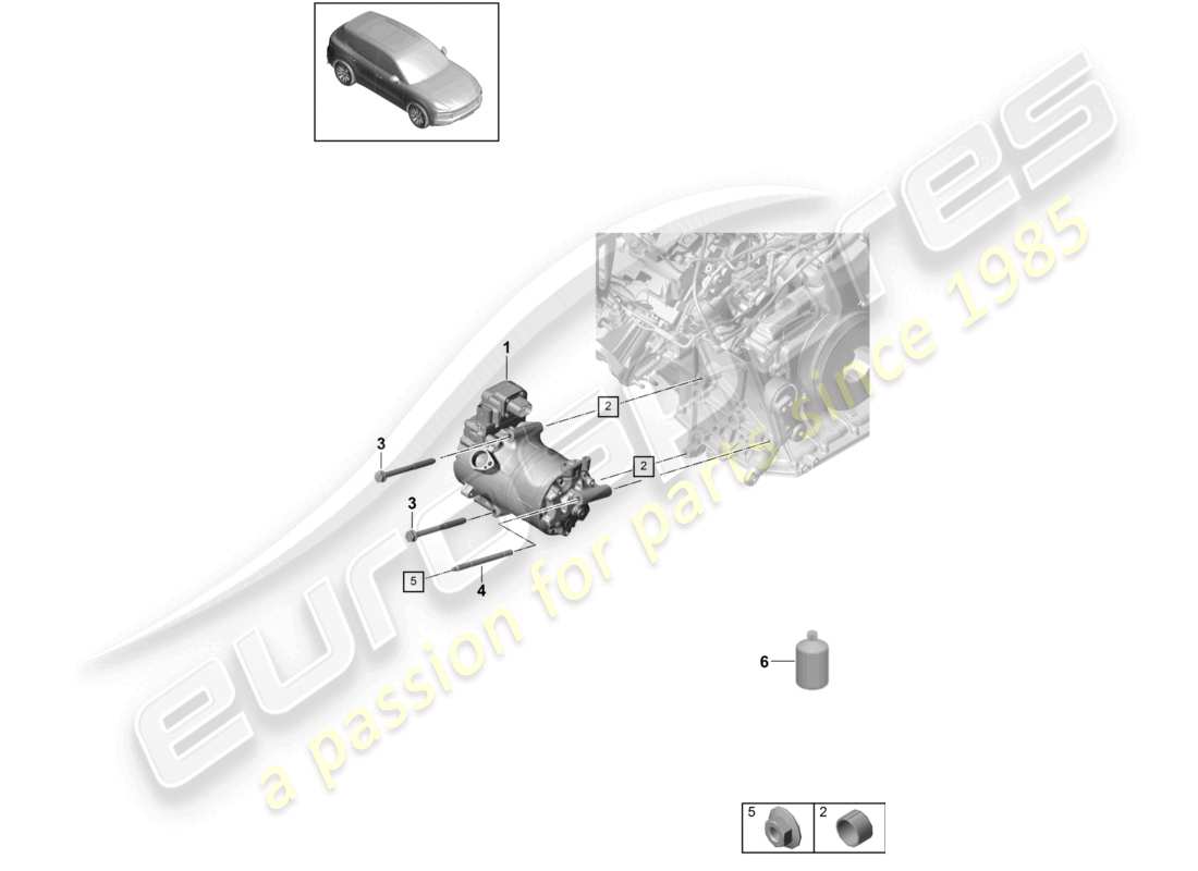 porsche 2022 (cayenne e3 9ya/9yb) compressore aria condizionata per veicoli con trazione ibrida schema dei componenti