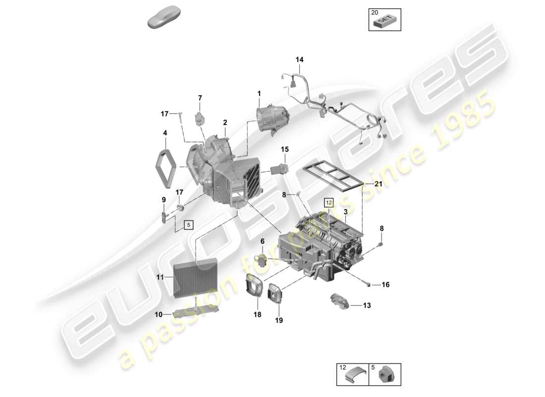 porsche 2021 (718 boxster spyder) dispositivo di servizio dell'aria condizionata e diagramma delle singole parti