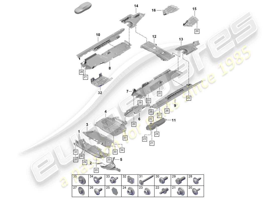 porsche 2024 (cayenne e3 pa) accessori per sottoscocca fuoristrada trim diagramma delle parti