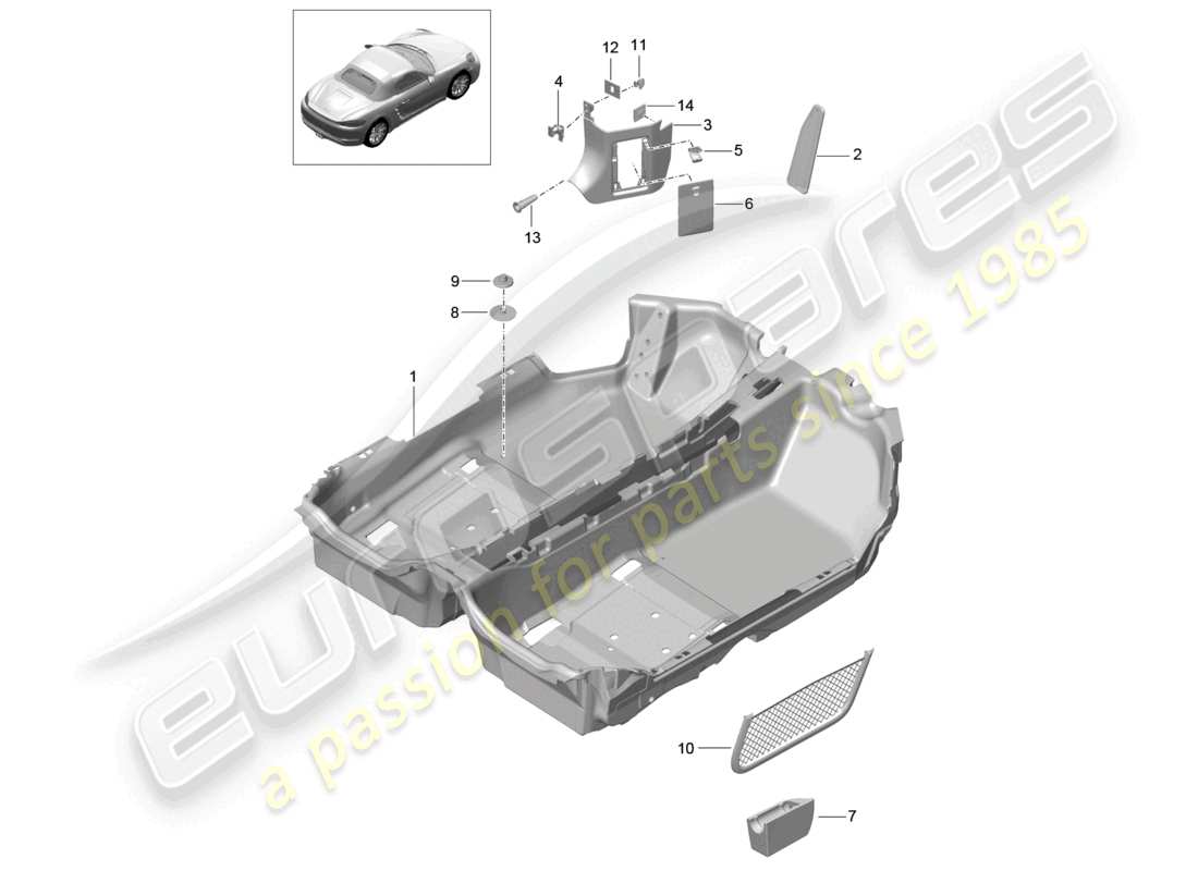 porsche 2021 (718 boxster) schema delle parti della pavimentazione
