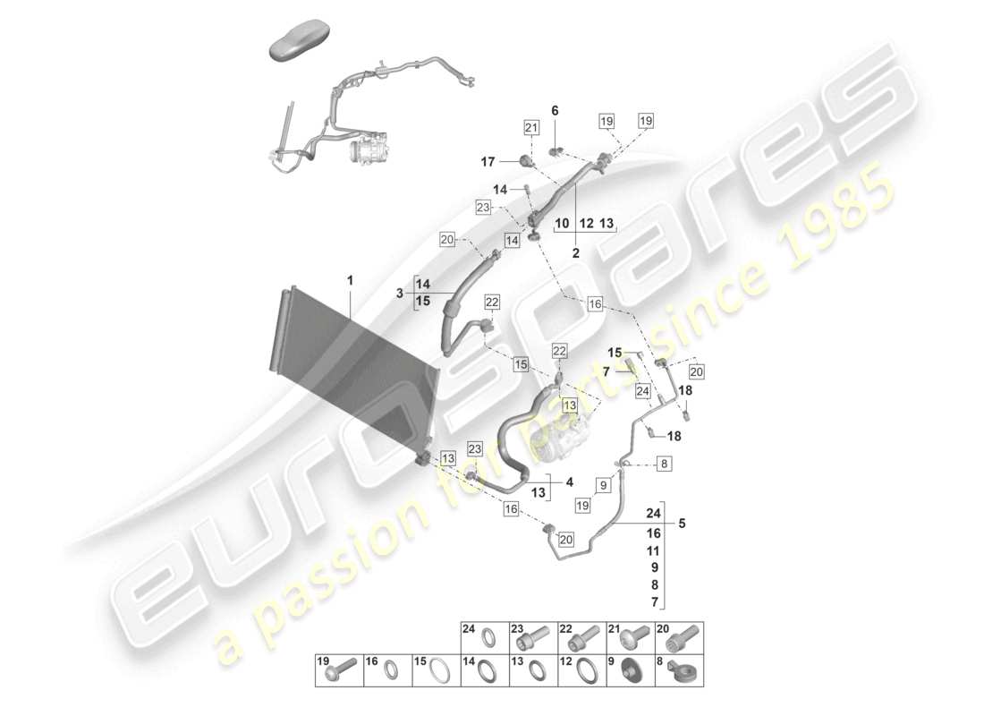 porsche 2024 (panamera 971-2) circuito refrigerante v6 bt r1234yf diagramma delle parti del refrigerante