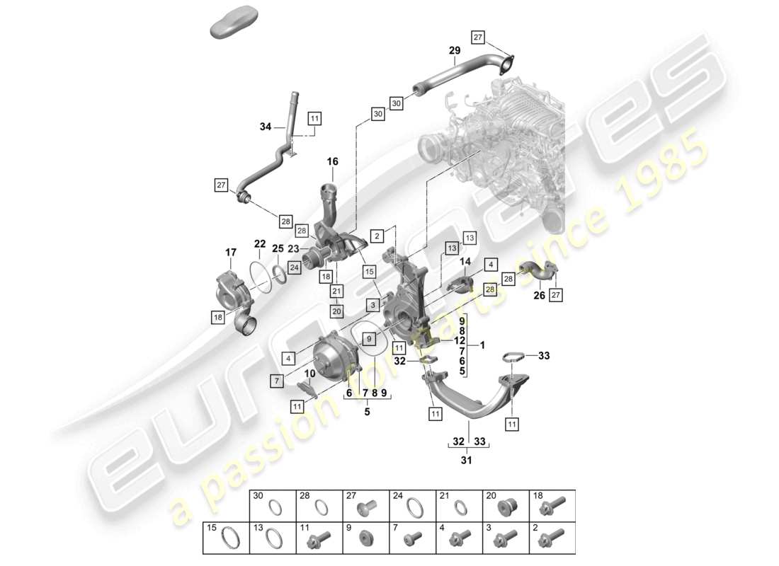 porsche 2021 (718 cayman gt4) termostato pompa refrigerante alloggiamento termostato diagramma delle parti