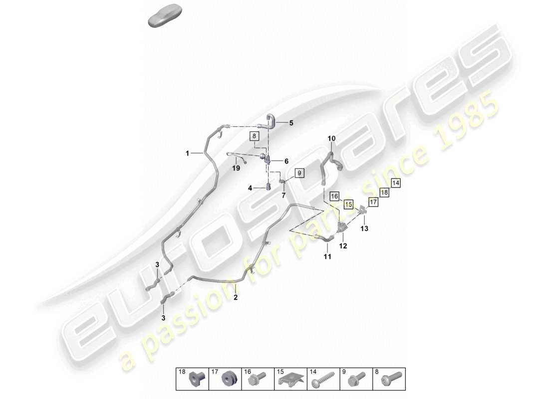 porsche 2022 (992-1 turbo / s) schema delle parti del riscaldatore del sistema di raffreddamento del liquido di raffreddamento
