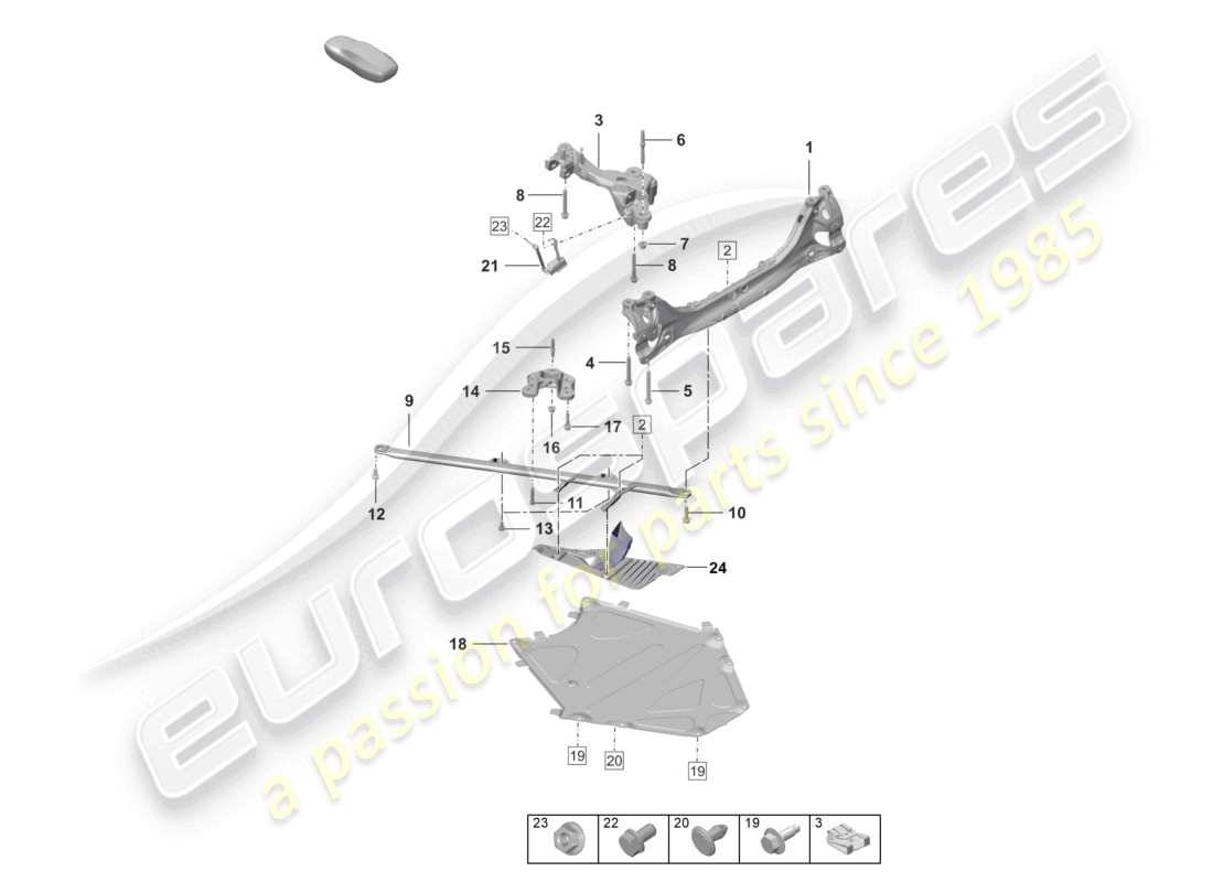 porsche 2022 (992-1 turbo / s) schema delle parti della traversa dell'assale posteriore