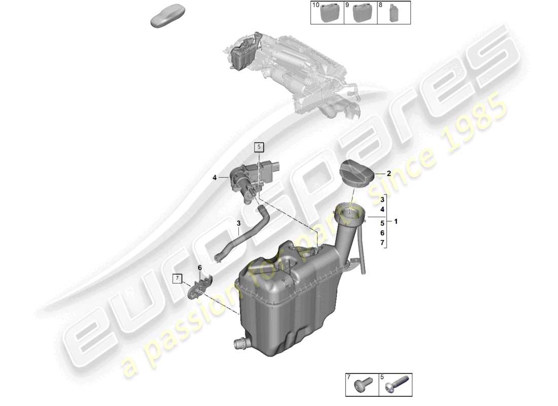 porsche 2024 (992-2) serbatoio di espansione liquido di raffreddamento schema delle parti
