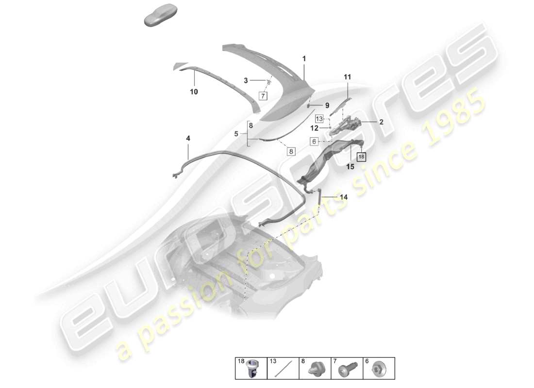 porsche 2020 (992-1 turbo / s) coperchio del cassetto portaoggetti superiore cabrio schema delle parti