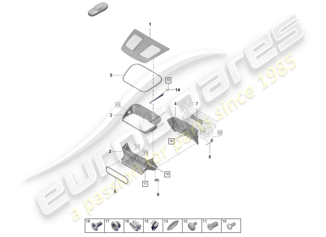 porsche 2022 (992-1 gt3/rs/st) rivestimento del vano bagagli guida dell'aria schema delle parti