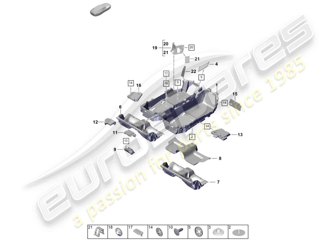 porsche 2024 (992-2) schema delle parti dei rivestimenti per pavimenti (moquette)