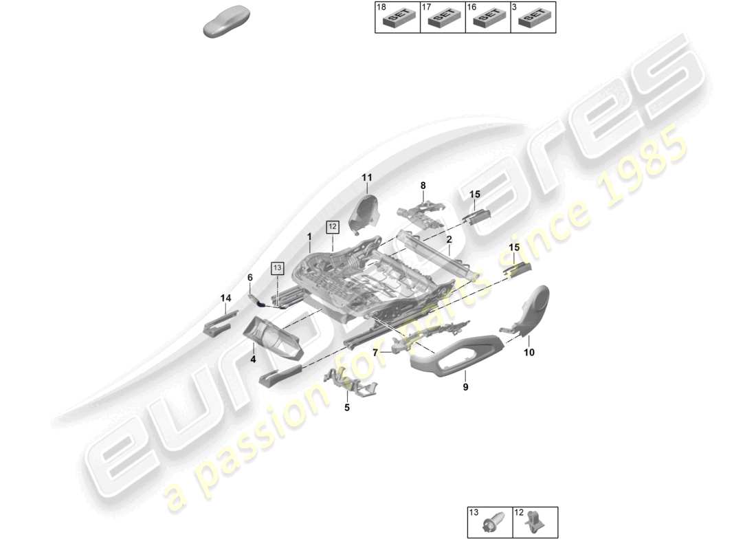 porsche 2024 (992-2) telaio del sedile accessori diagramma delle parti varie