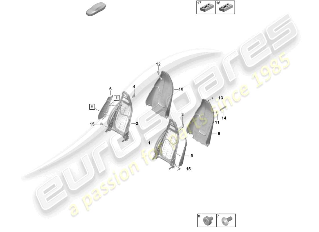 porsche 2024 (992-2) telaio dello schienale rivestimento dello schienale sedile comfort sedile standard diagramma delle parti