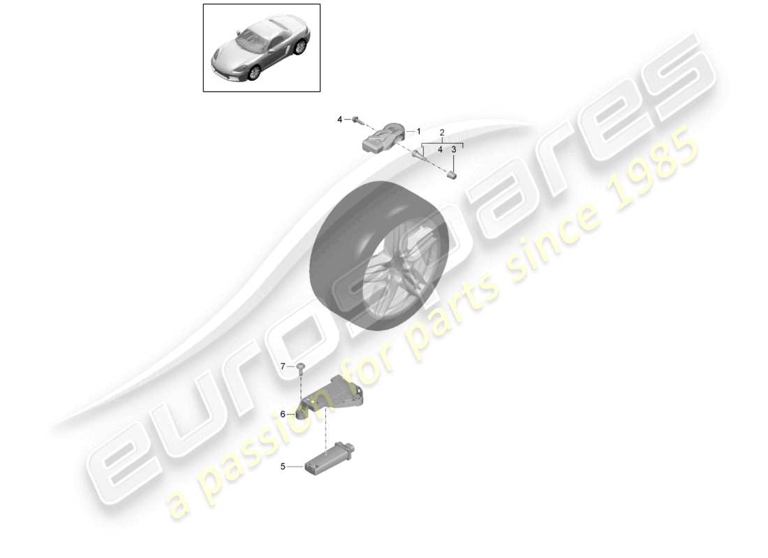 porsche 2021 (718 boxster) schema delle parti del sistema di controllo della pressione dei pneumatici