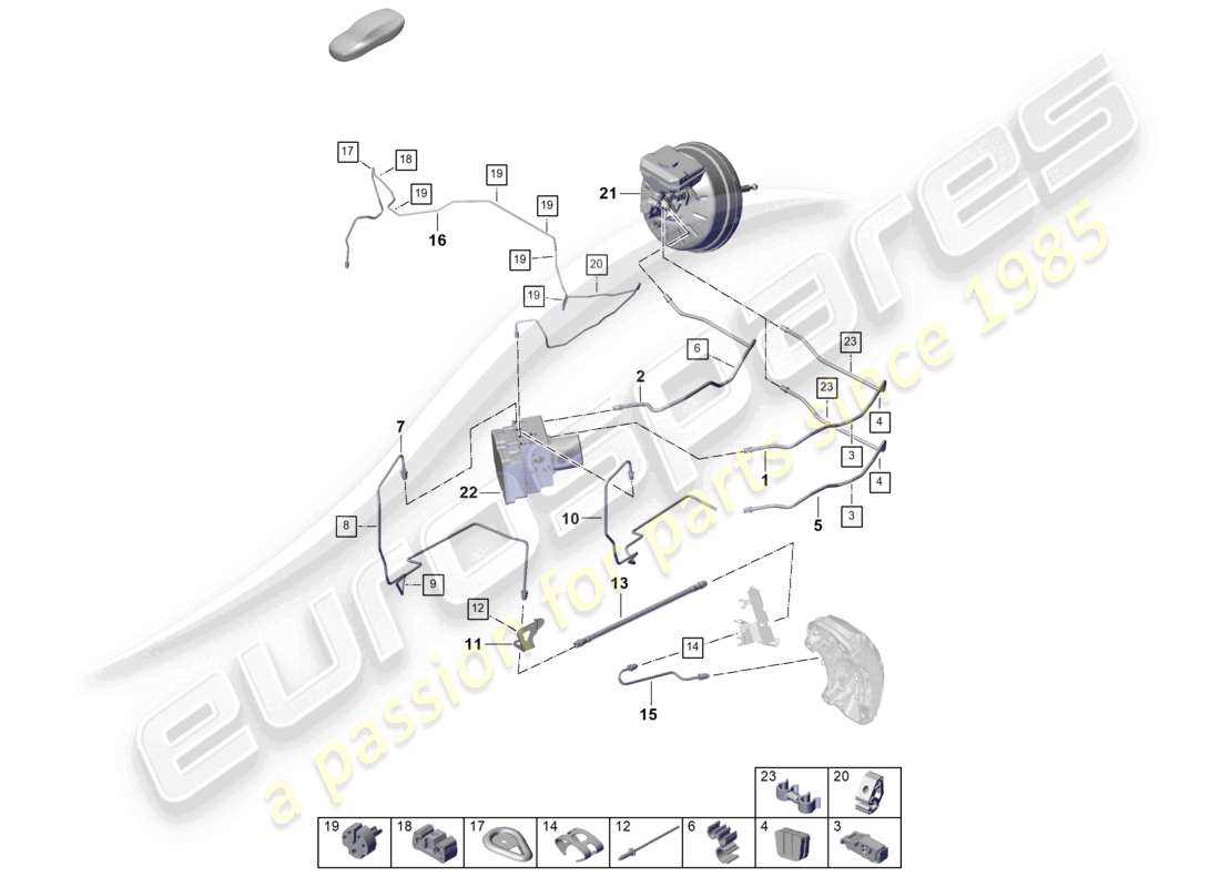 porsche 2025 (cayenne e3 pa) schema della parte anteriore della tubazione del freno