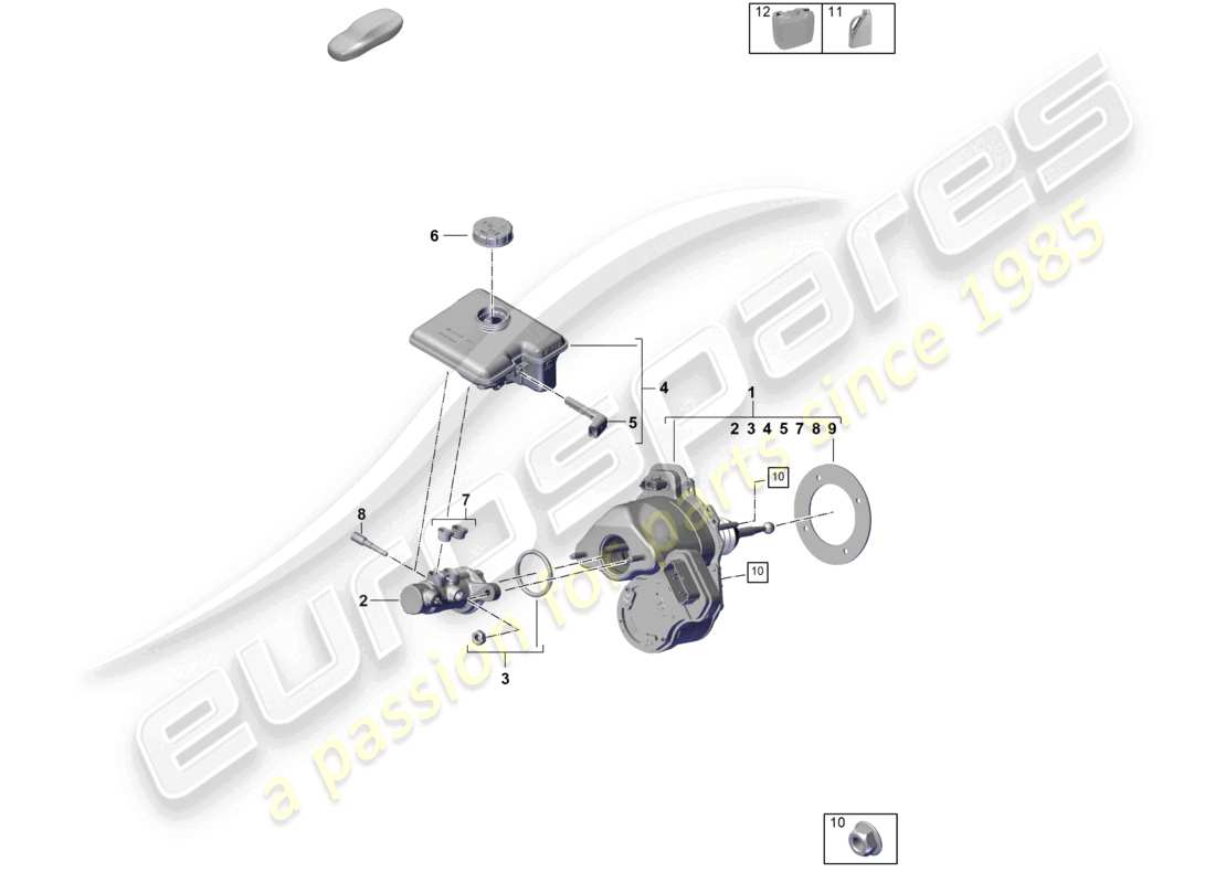 porsche 2026 (cayenne e3 pa) serbatoio del servofreno con parti di fissaggio cilindro principale del freno tandem diagramma delle parti