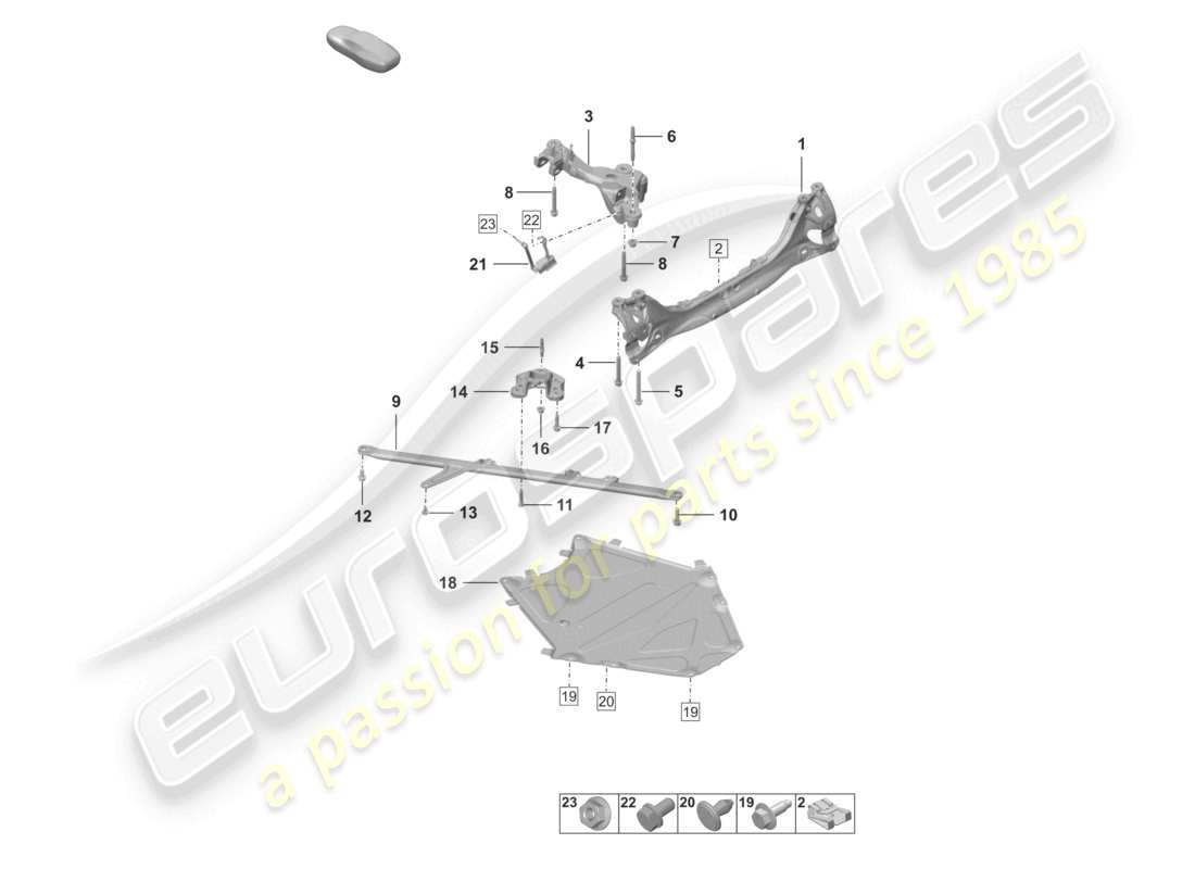 porsche 2024 (992-1) schema delle parti della traversa dell'assale posteriore