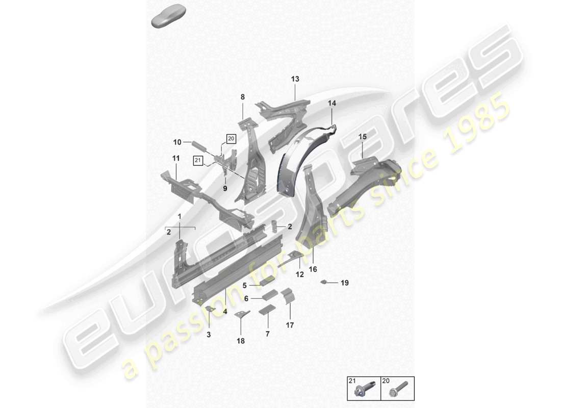 porsche 2026 (992-2 turbo / s) diagramma della parte turbo della parte laterale interna del davanzale