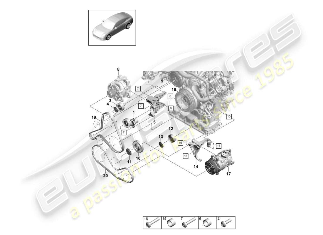 porsche 2021 (panamera 971-1) cinghia poly-v tendicinghia ammortizzatore diagramma delle parti