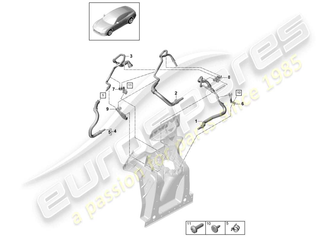 porsche 2021 (panamera 971-1) schema delle parti del vano motore del tubo del carburante
