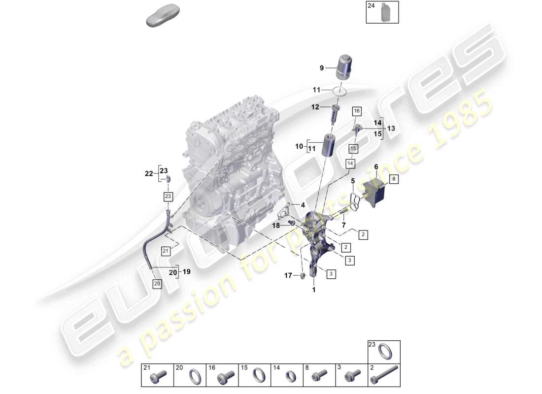 porsche 2025 (cayenne e3 pa) filtro dell'olio console radiatore dell'olio diagramma delle parti