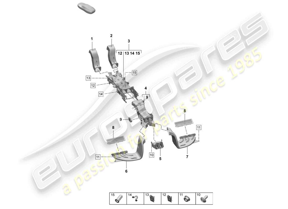porsche 2025 (taycan 9j1-2) guida dell'aria consolle centrale diagramma delle parti