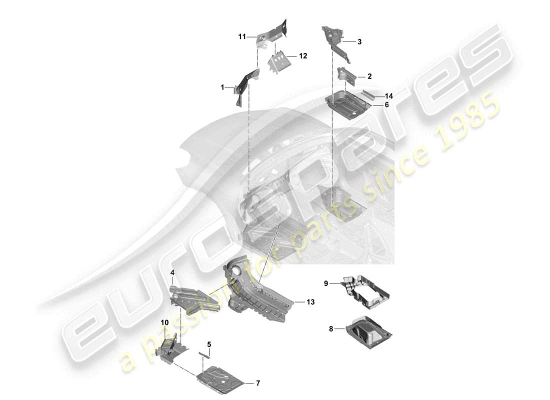 porsche 2024 (cayenne e3 pa) piastre di pavimento anteriori diagramma delle parti
