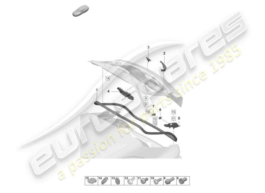 porsche 2021 (panamera 971-2) guarnizioni isolamento acustico cofano posteriore schema delle parti