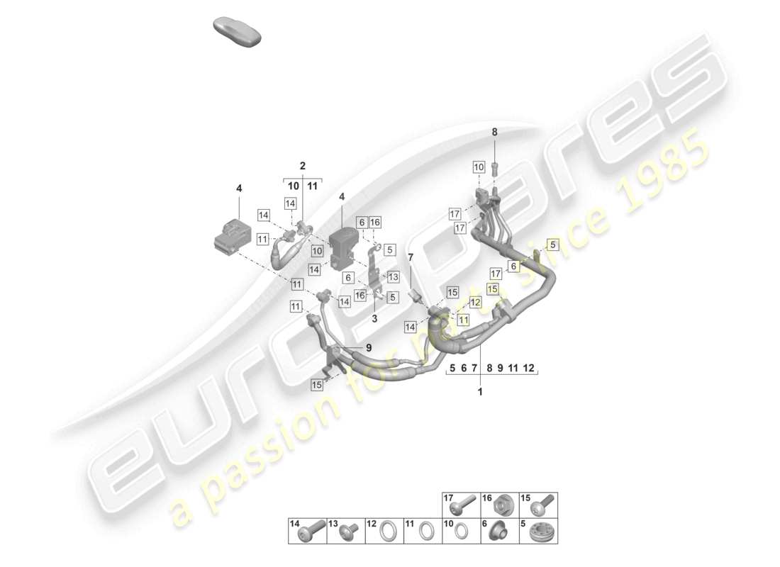 porsche 2023 (taycan 9j1-1) scambiatore di calore dell'aria condizionata r1234yf refrigerante diagramma delle parti