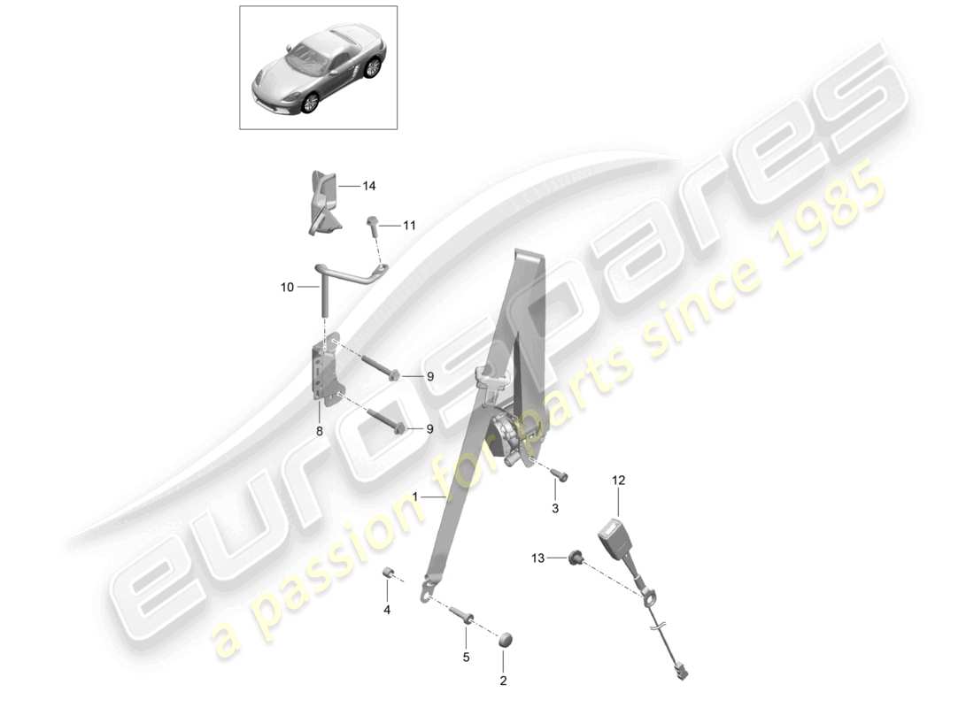 porsche 2021 (718 boxster) cintura di sicurezza a tre punti schema delle parti