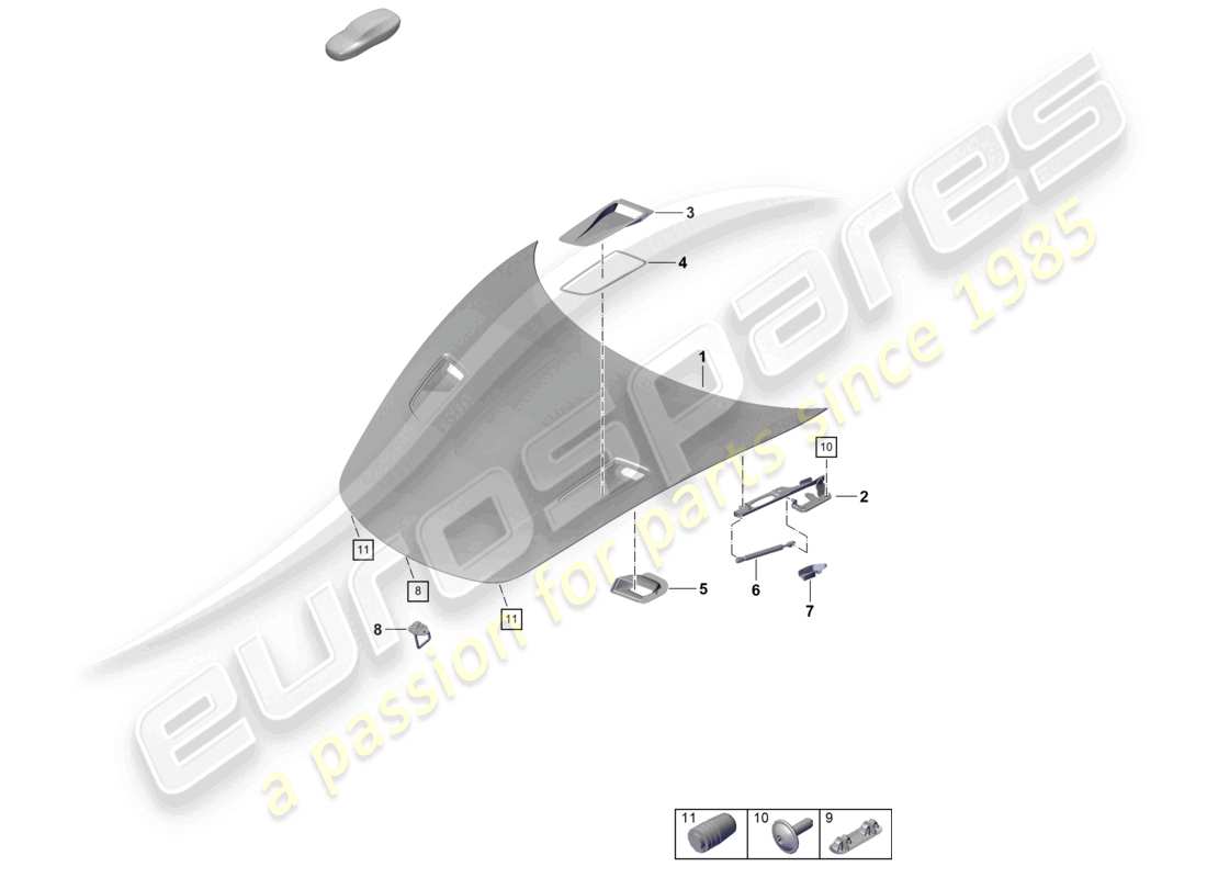 porsche 2026 (718 boxster spyder) diagramma della parte anteriore della copertina