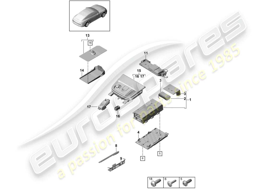 porsche 2021 (panamera 971-1) per modelli con telefono e chiamata di emergenza schema delle parti