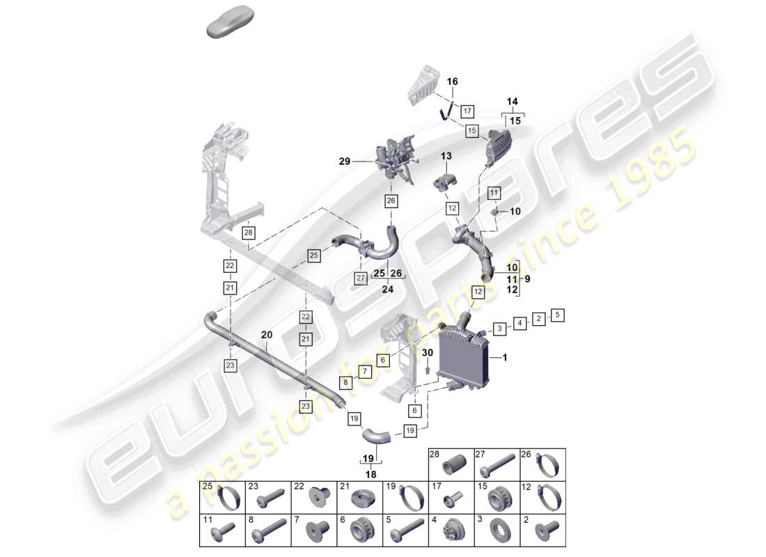 porsche 2024 (cayenne e3 pa) tubo flessibile di pressione del refrigeratore dell'aria di sovralimentazione diagramma delle parti