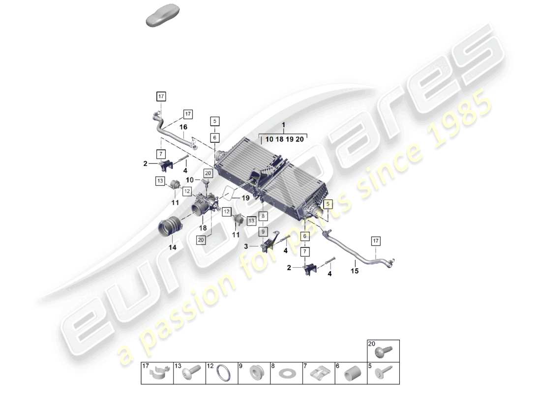 porsche 2024 (992-2) schema delle parti del raffreddatore dell'aria di carica
