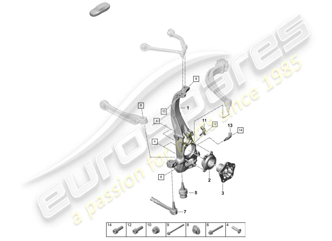 porsche 2026 (cayenne e3 pa) supporto ruota supporto girevole mozzo ruota assale anteriore schema delle parti