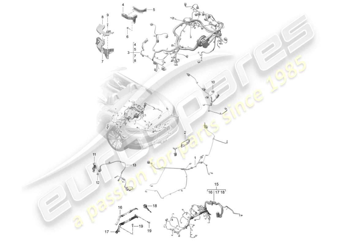 porsche 2021 (718 boxster) cablaggio posteriore motore cambio assale posteriore schema delle parti
