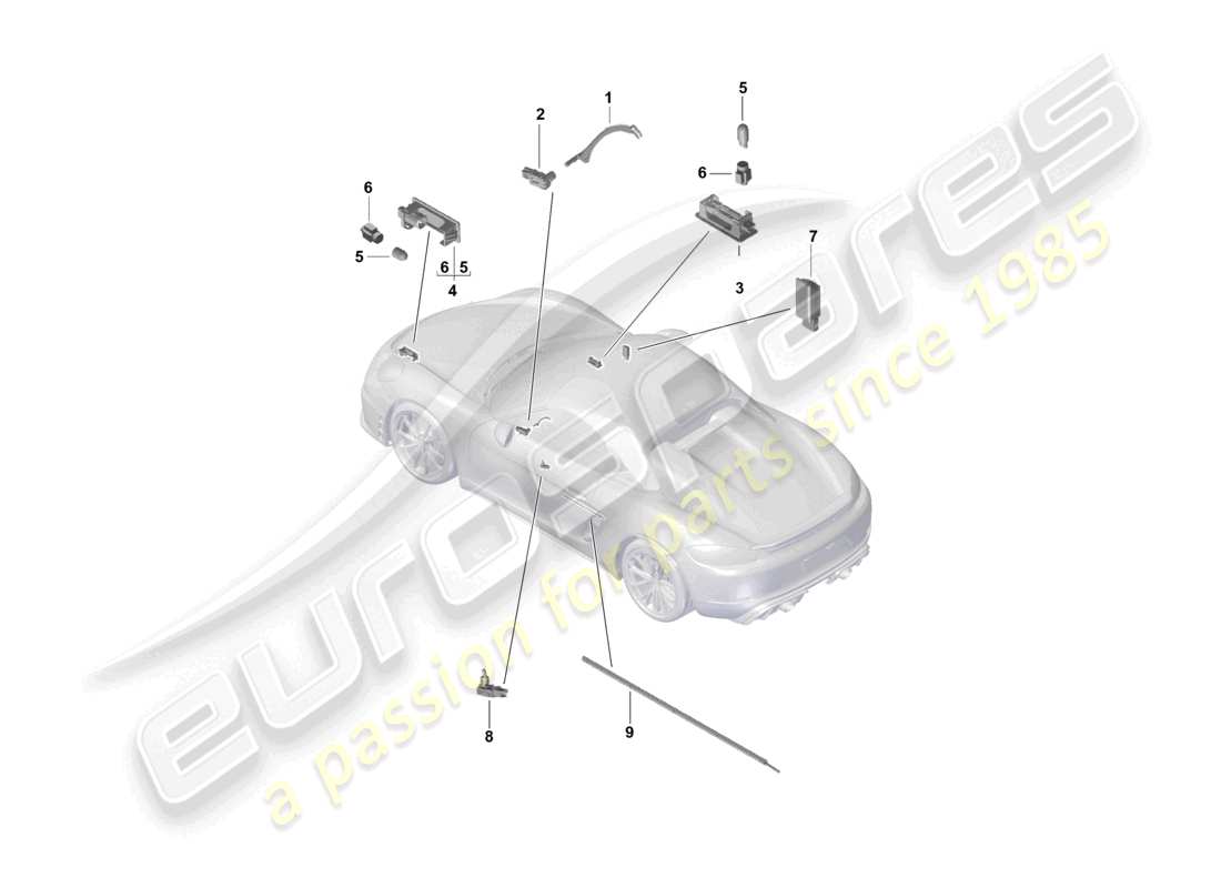 porsche 2022 (718 boxster spyder) luce interna luce di segnalazione porta fussraumleuchte luce vano bagagli luce vano portaoggetti luce specchietto retrovisore esterno schema ricambi