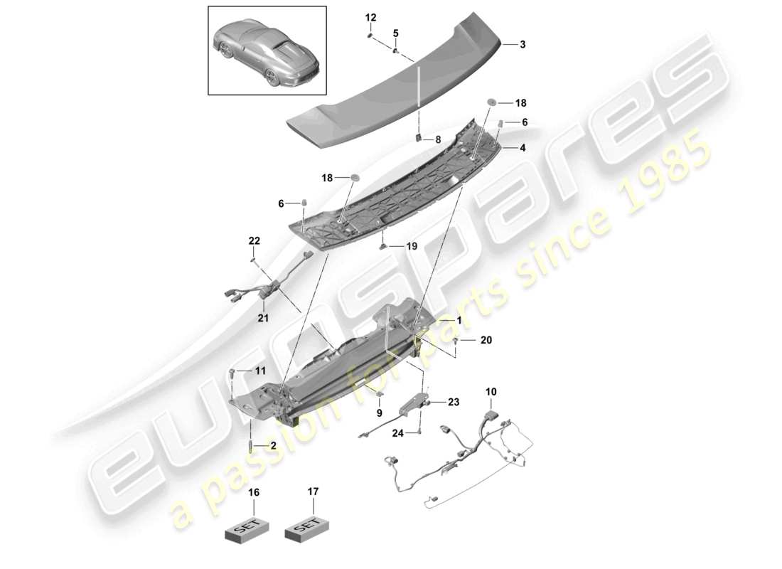 porsche 2021 (991-2 r/gt3/rs) schema delle parti spoiler posteriore