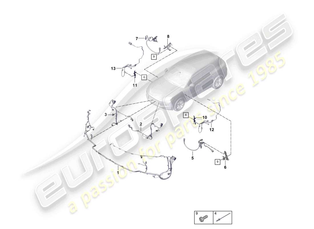 porsche 2026 (cayenne e3 pa) cablaggi paraurti cablaggio abs anteriore per sospensioni autolivellanti schema delle parti