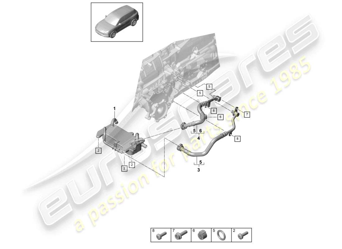 porsche 2021 (cayenne e3 9ya/9yb) 8-speed cambio automatico per trazione integrale radiatore olio cambio tubo olio schema ricambi