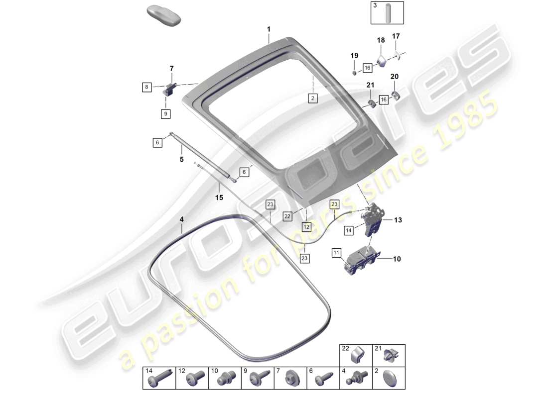 porsche 2021 (718 cayman gt4) copertura posteriore diagramma delle parti