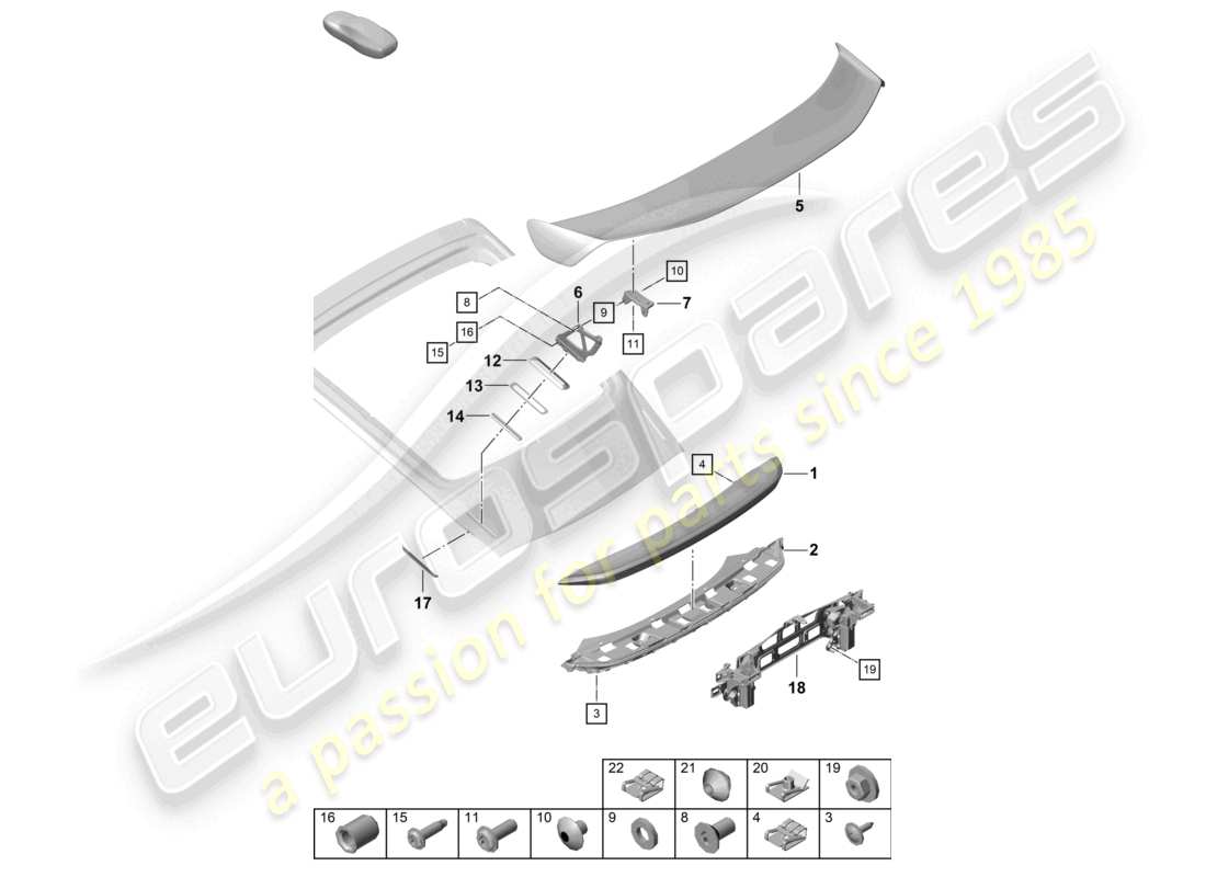 porsche 2020 (718 cayman gt4) schema delle parti spoiler posteriore