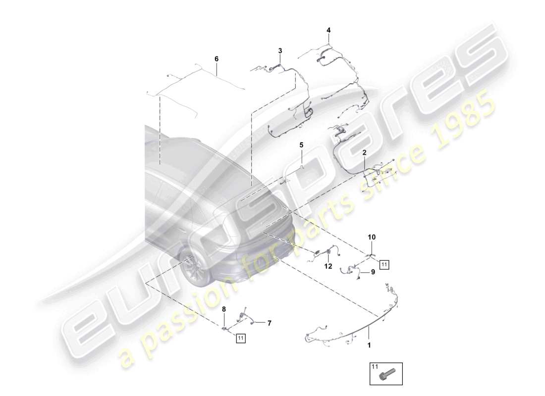 porsche 2024 (cayenne e3 pa) paraurti dei telai di cablaggio diagramma delle parti