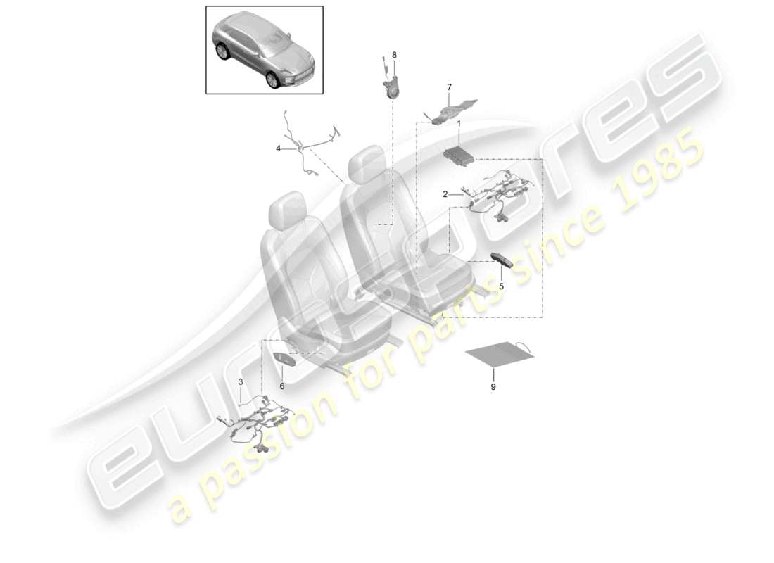porsche 2021 (macan) centraline elettriche sedile comfort schema delle parti