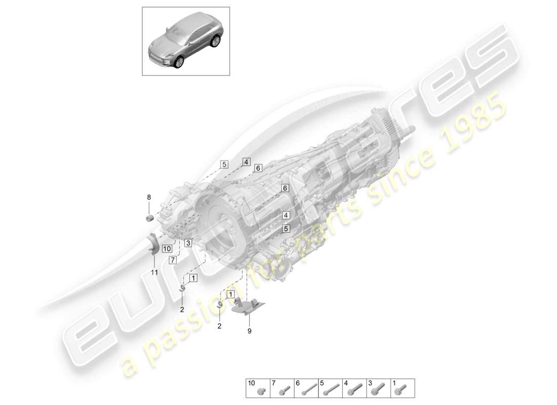 porsche 2021 (macan) parti di montaggio per motore e trasmissione diagramma delle parti