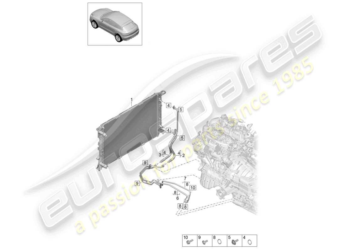 porsche 2021 (macan) - pdk - cambio radiatore olio cambio linea pressione olio diagramma parti