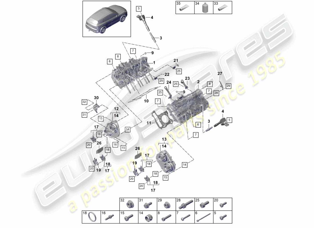 porsche 2021 (cayenne e3 9ya/9yb) testata diagramma delle parti