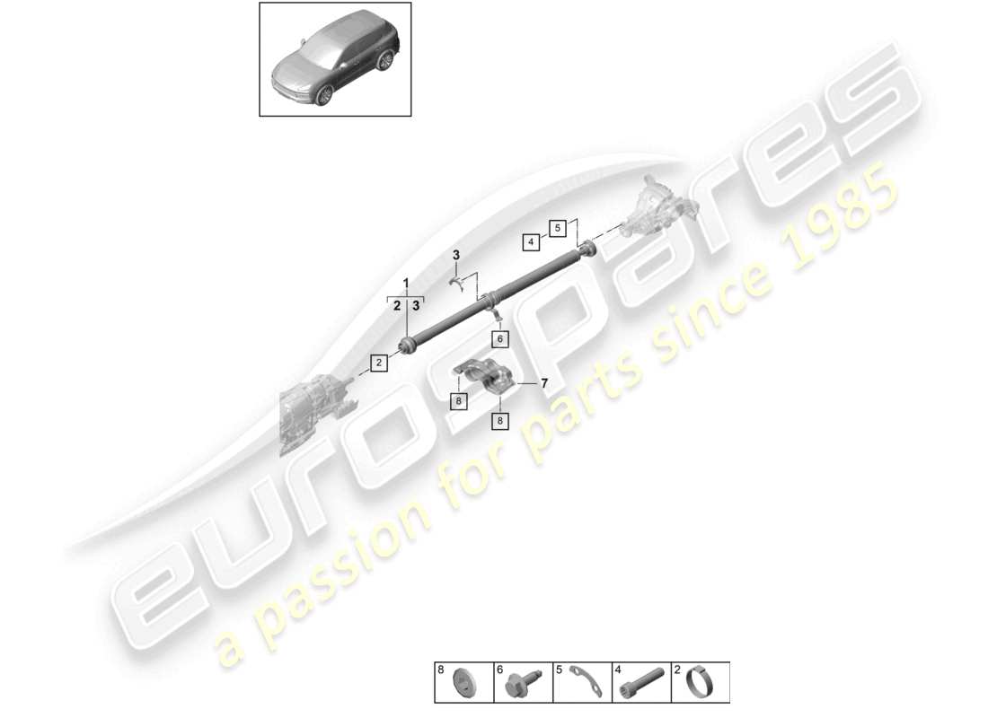 porsche 2021 (cayenne e3 9ya/9yb) schema parte albero cardanico